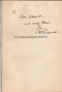 Henrik Pontoppidan til Vilhelm Østergaard 23.10.1918. Smudstitelblad med dedikation til Vilh. Østergaard (privateje).