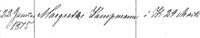 Marie Oxenbøll til Margrethe Jespersen, f. Pontoppidan 28.3.1875. Kordegnens indførsel i Randers kirkebog